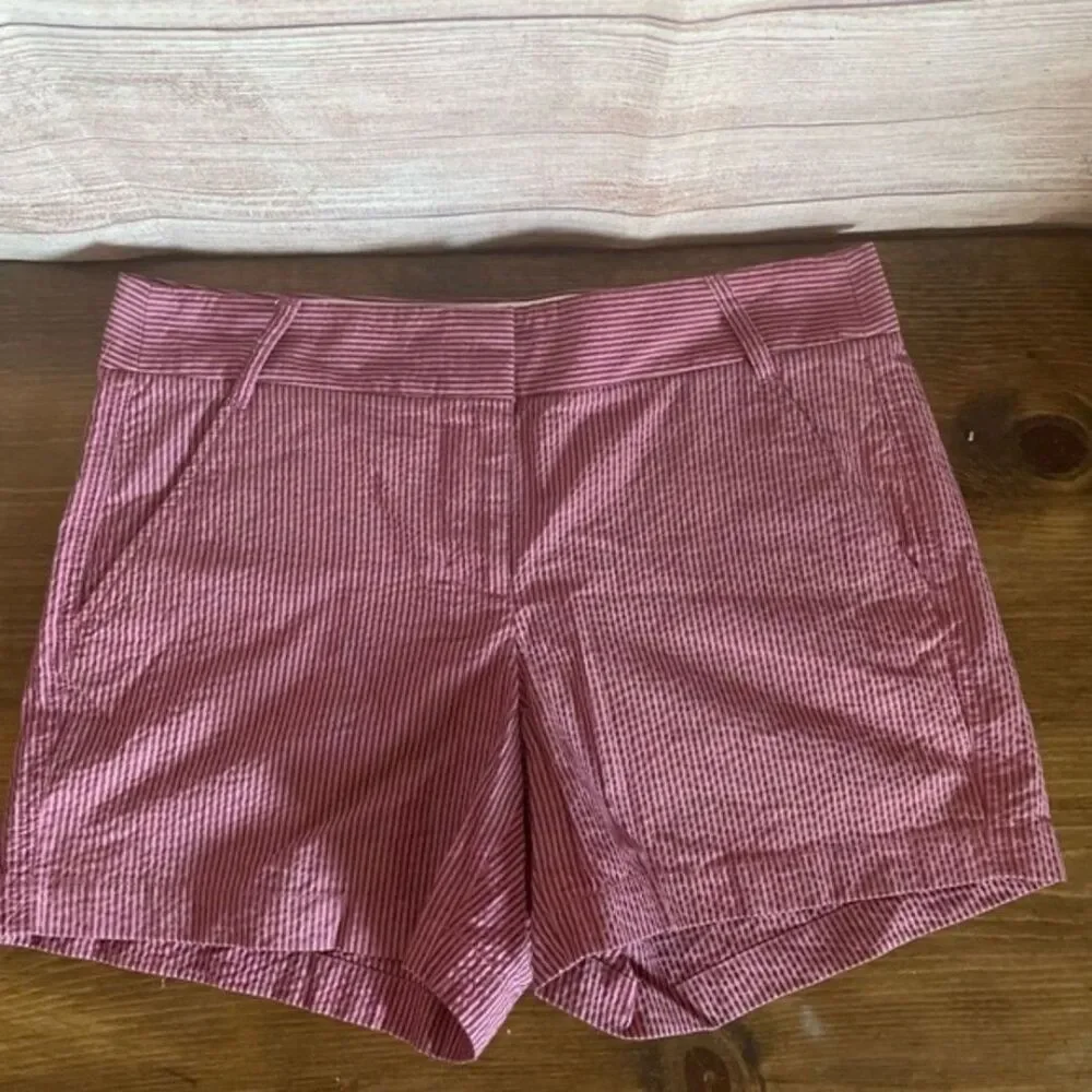 J. Crew Factory Pink Brown Seersucker Stripe Chino Shorts size 8 pocket preppy - Picture 2 of 12